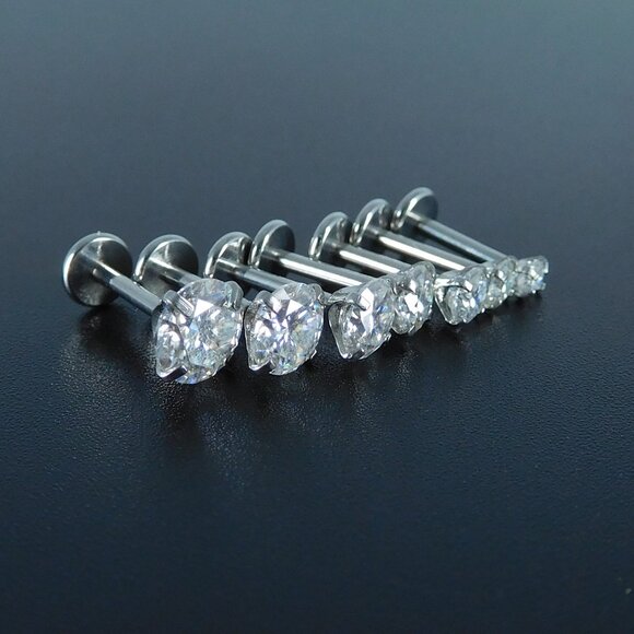 Clear Moissanite Stud Earring: Stainless Steel Push Pin Nose Cartilage Ring - Picture 2 of 8